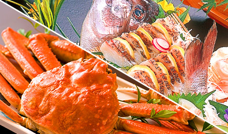 【鯛*かに】◆鯛お造り◆かに1杯◆荒磯舟盛も付♪若狭の幸会席に大満足♪岩盤浴無料♪イメージ